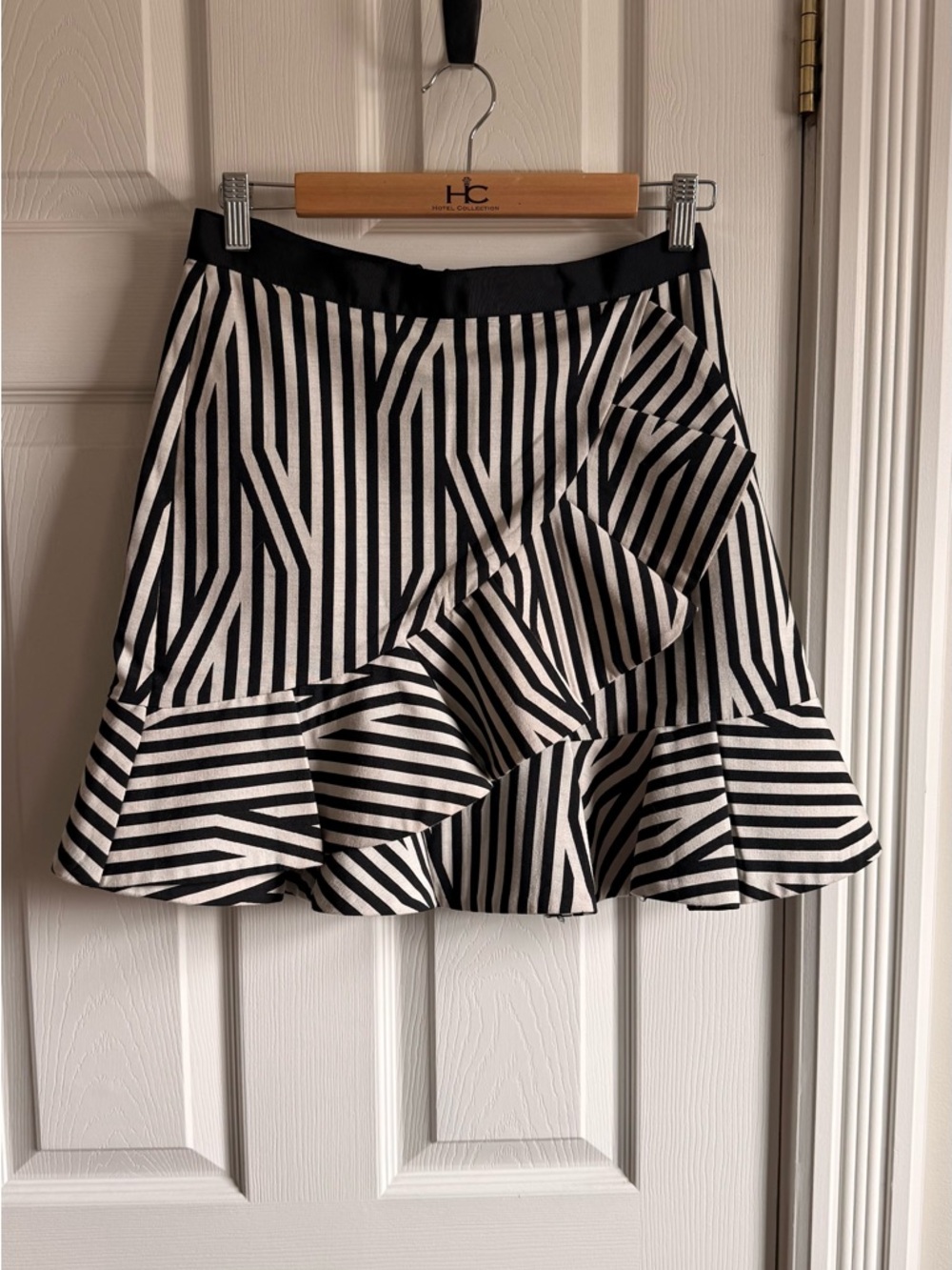 Self-Portrait Black and White Striped Ruffle Hem Skirt